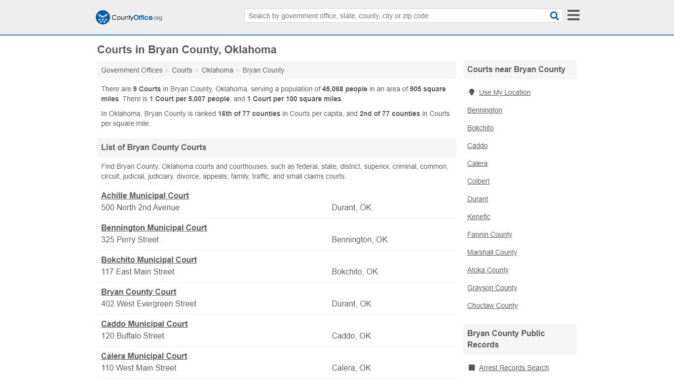 Courts - Bryan County, OK (Court Records & Calendars)